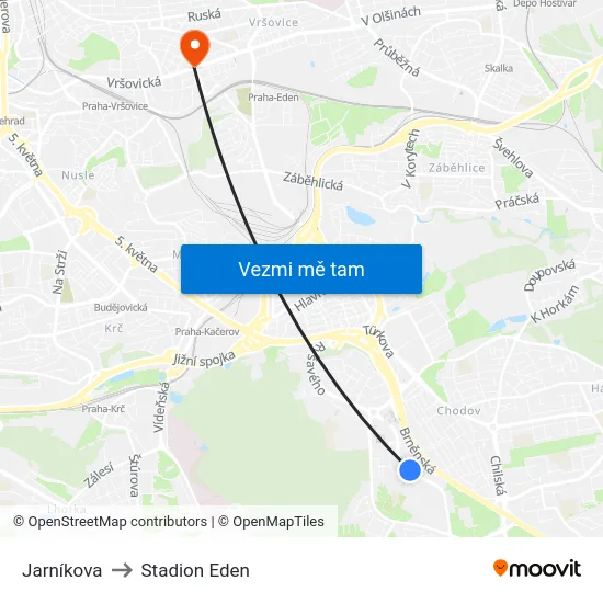 Jarníkova to Stadion Eden map