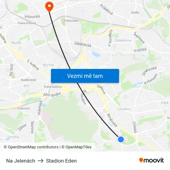 Na Jelenách to Stadion Eden map