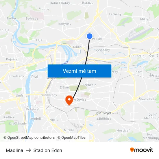 Madlina to Stadion Eden map