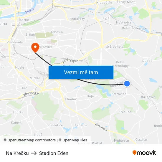 Na Křečku to Stadion Eden map