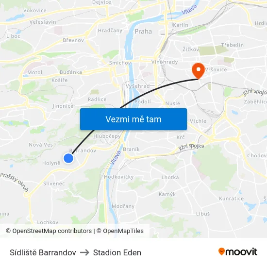 Sídliště Barrandov to Stadion Eden map