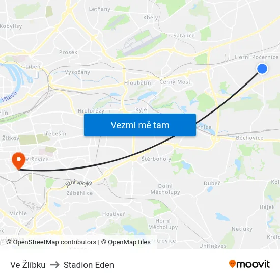 Ve Žlíbku to Stadion Eden map