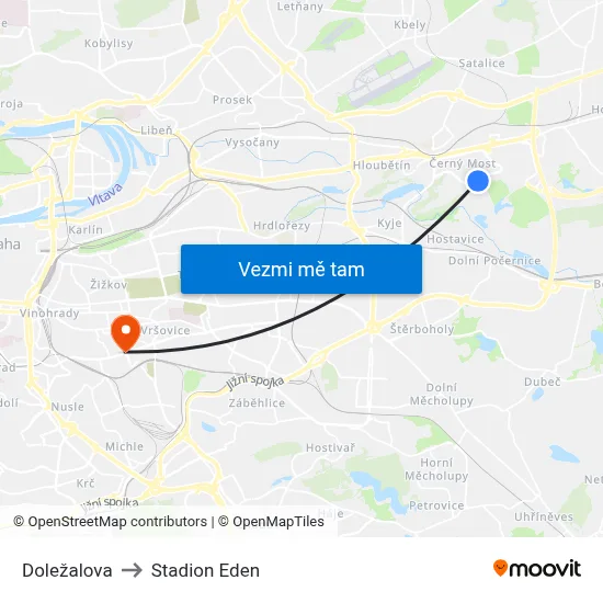 Doležalova to Stadion Eden map