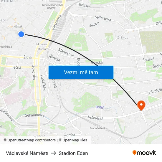 Václavské Náměstí to Stadion Eden map