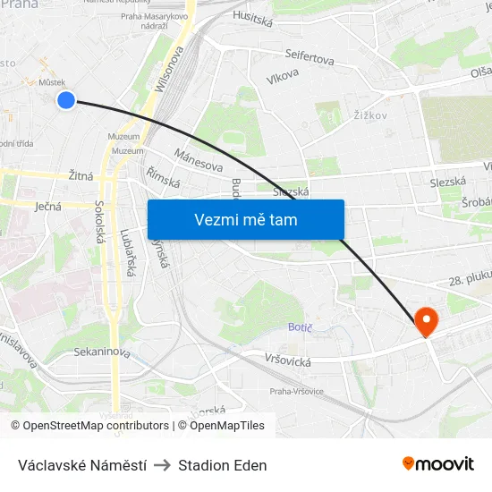 Václavské Náměstí to Stadion Eden map