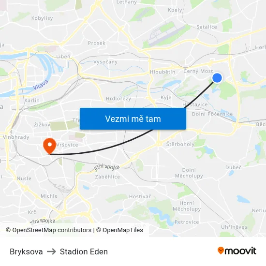 Bryksova to Stadion Eden map