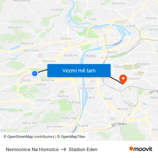 Nemocnice Na Homolce to Stadion Eden map