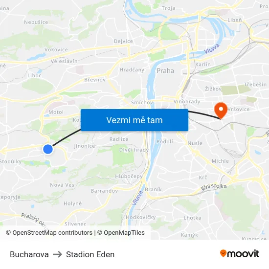 Bucharova to Stadion Eden map