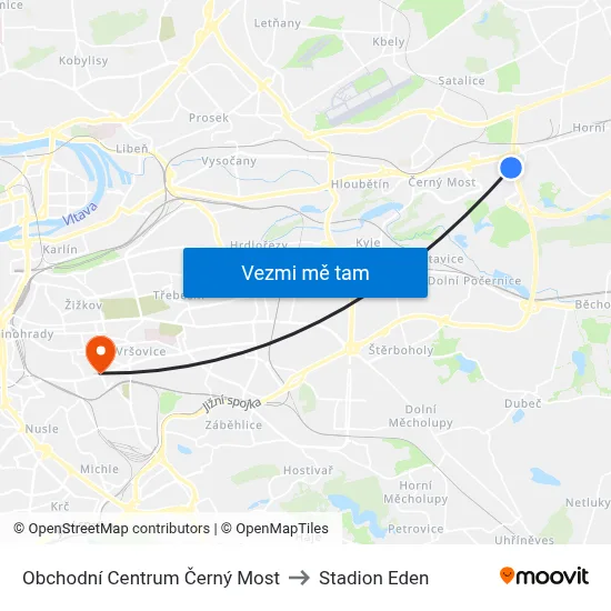 Obchodní Centrum Černý Most to Stadion Eden map