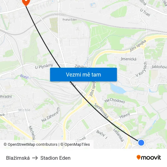 Blažimská to Stadion Eden map