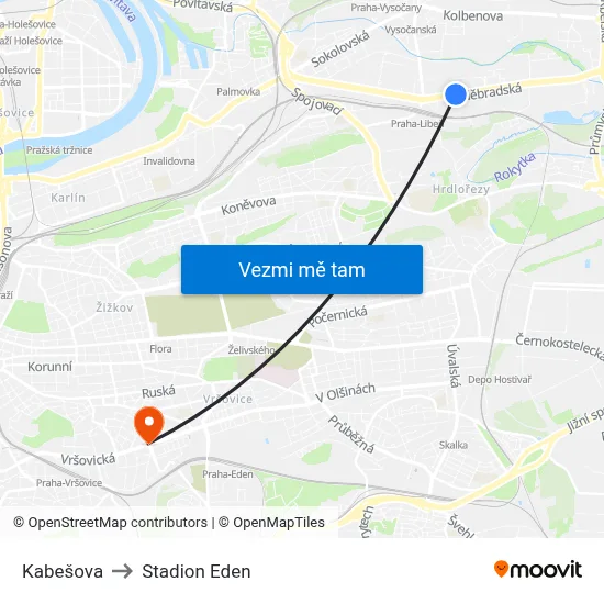 Kabešova to Stadion Eden map