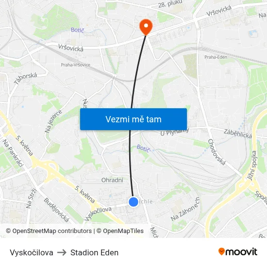 Vyskočilova to Stadion Eden map