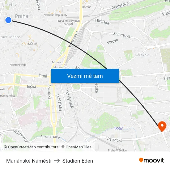 Mariánské Náměstí to Stadion Eden map
