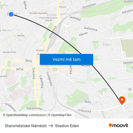 Staroměstské Náměstí to Stadion Eden map
