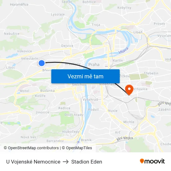 U Vojenské Nemocnice to Stadion Eden map