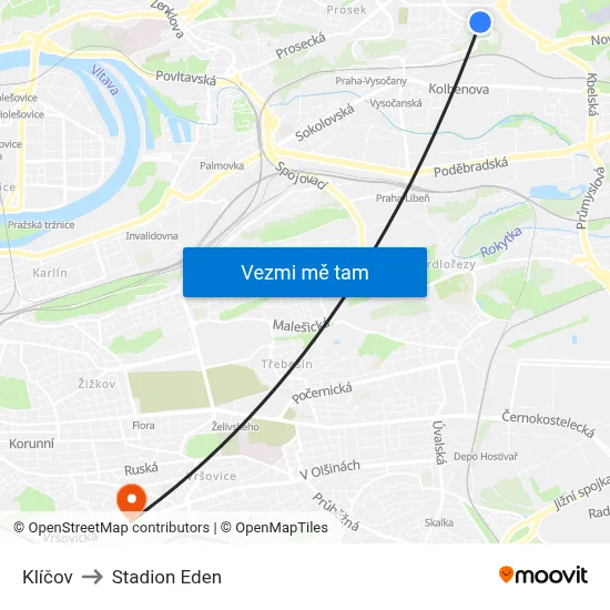 Klíčov to Stadion Eden map
