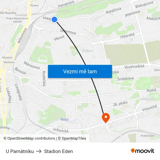 U Památníku to Stadion Eden map