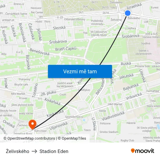 Želivského to Stadion Eden map