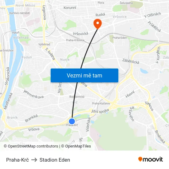 Praha-Krč to Stadion Eden map