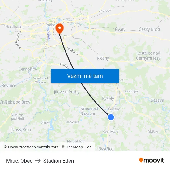 Mrač, Obec to Stadion Eden map