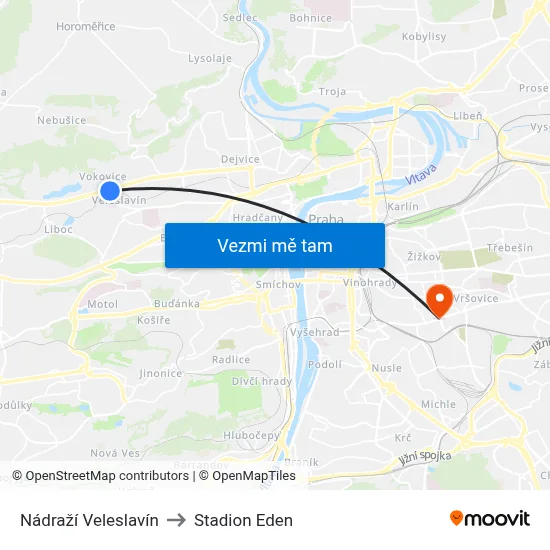 Nádraží Veleslavín to Stadion Eden map