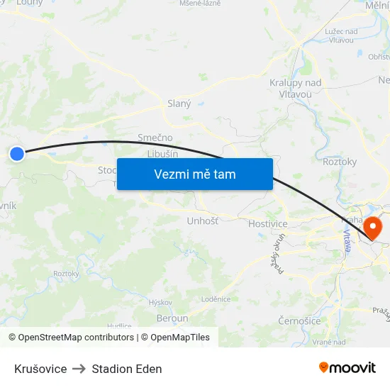 Krušovice to Stadion Eden map