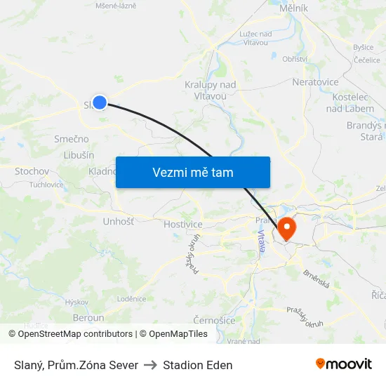 Slaný, Prům.Zóna Sever to Stadion Eden map