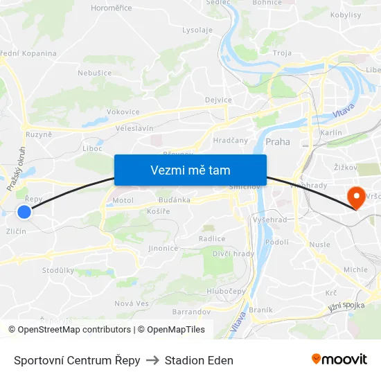 Sportovní Centrum Řepy to Stadion Eden map