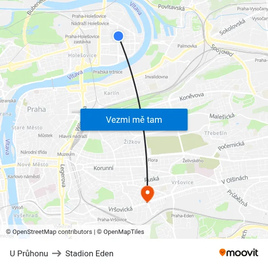 U Průhonu to Stadion Eden map