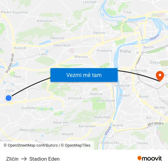 Zličín to Stadion Eden map