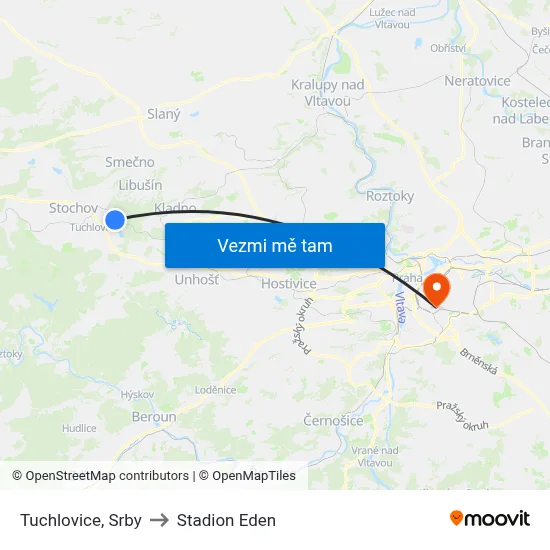 Tuchlovice, Srby to Stadion Eden map