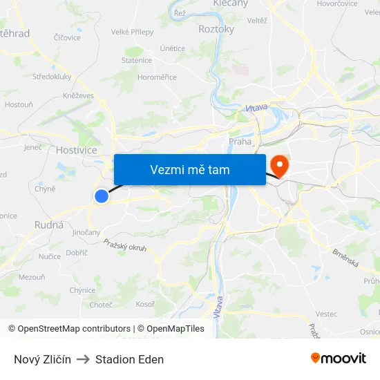 Nový Zličín to Stadion Eden map
