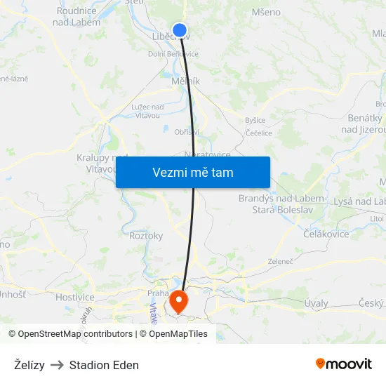 Želízy to Stadion Eden map