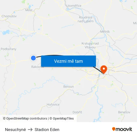 Nesuchyně to Stadion Eden map