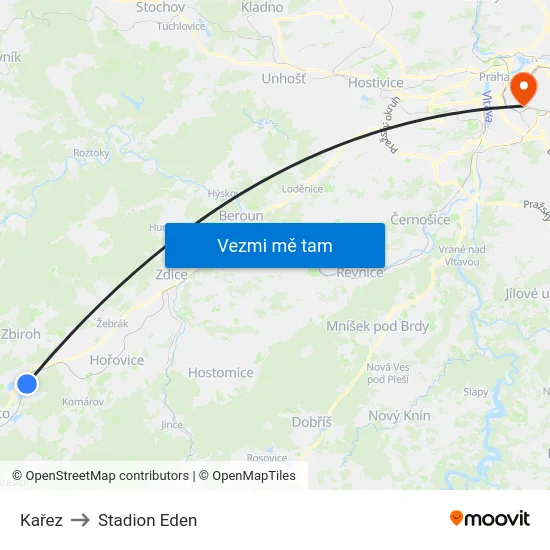 Kařez to Stadion Eden map