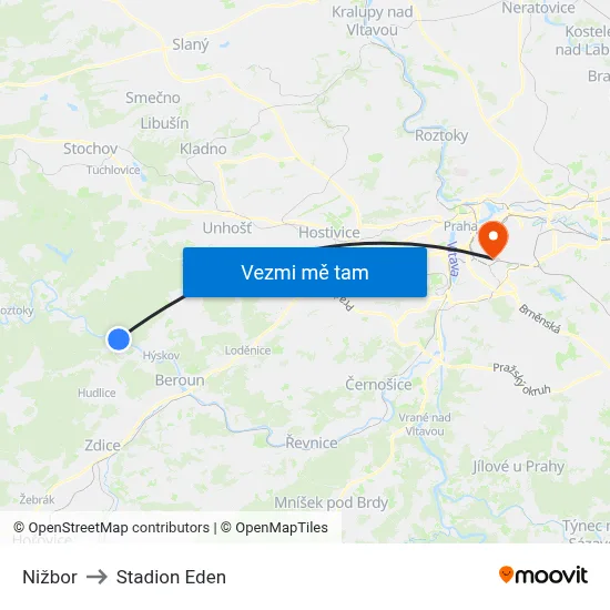 Nižbor to Stadion Eden map