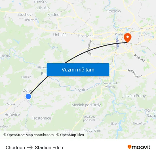 Chodouň to Stadion Eden map