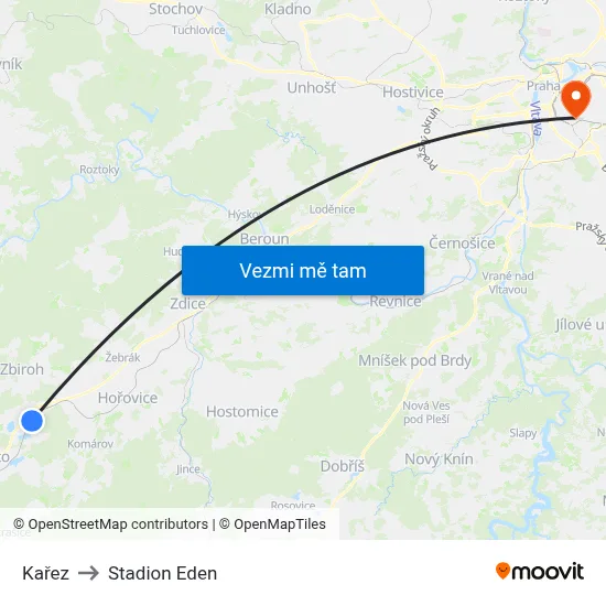 Kařez to Stadion Eden map