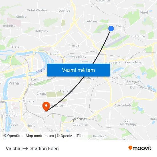 Valcha to Stadion Eden map