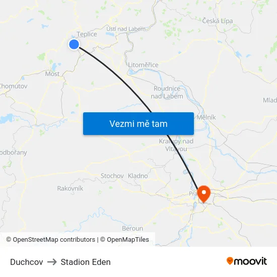 Duchcov to Stadion Eden map
