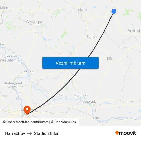 Harrachov to Stadion Eden map