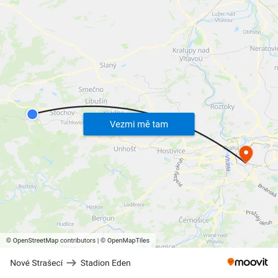 Nové Strašecí to Stadion Eden map