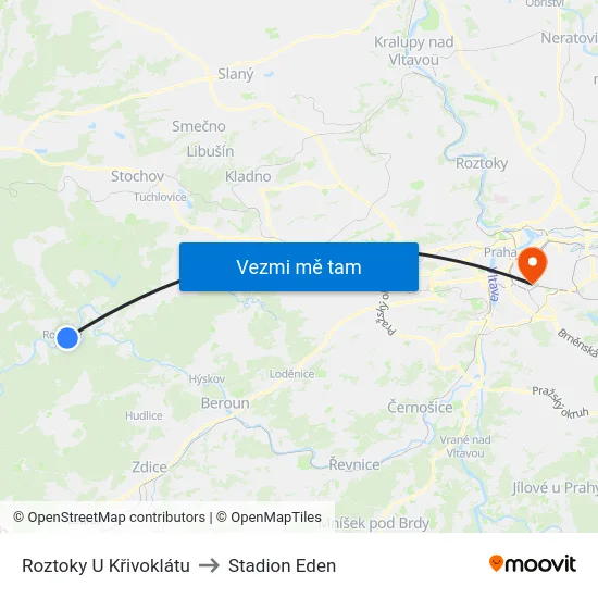 Roztoky U Křivoklátu to Stadion Eden map