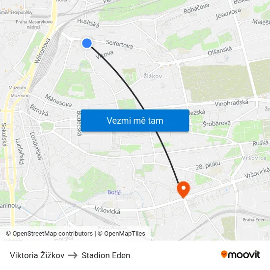 Viktoria Žižkov to Stadion Eden map