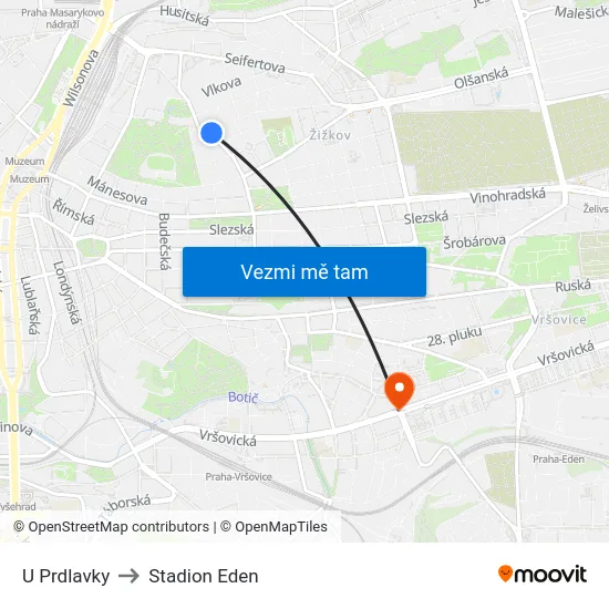 U Prdlavky to Stadion Eden map