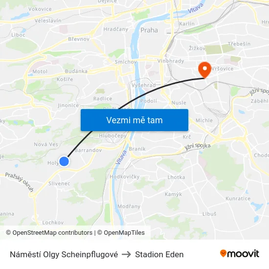 Náměstí Olgy Scheinpflugové to Stadion Eden map