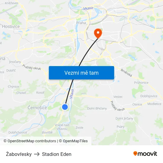 Žabovřesky to Stadion Eden map