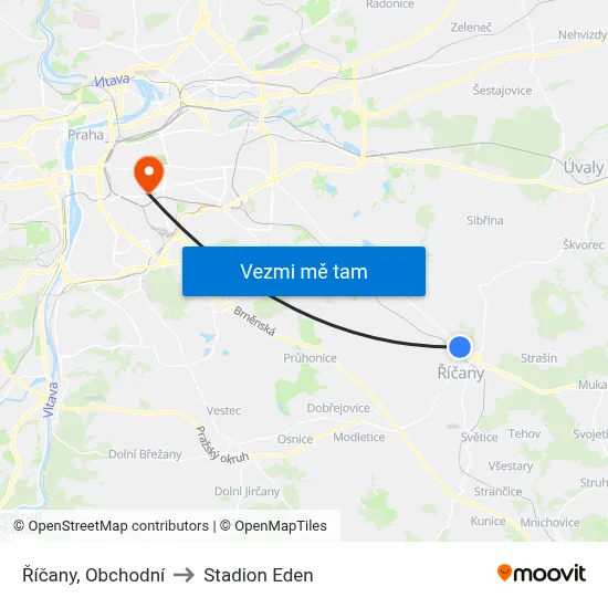 Říčany, Obchodní to Stadion Eden map