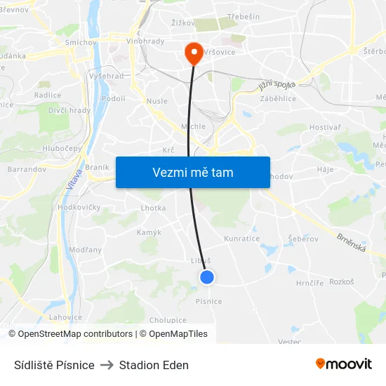Sídliště Písnice to Stadion Eden map