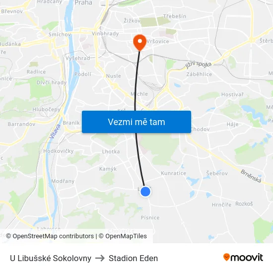 U Libušské Sokolovny to Stadion Eden map